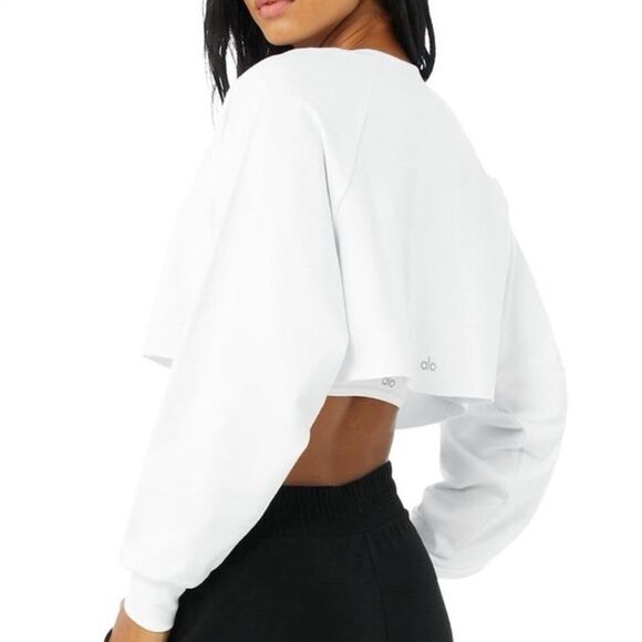 Alo Double Take Cropped Pullover in White - Picture 3 of 12